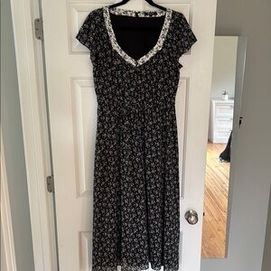 Madewell Floral Black Dress with White Accents
